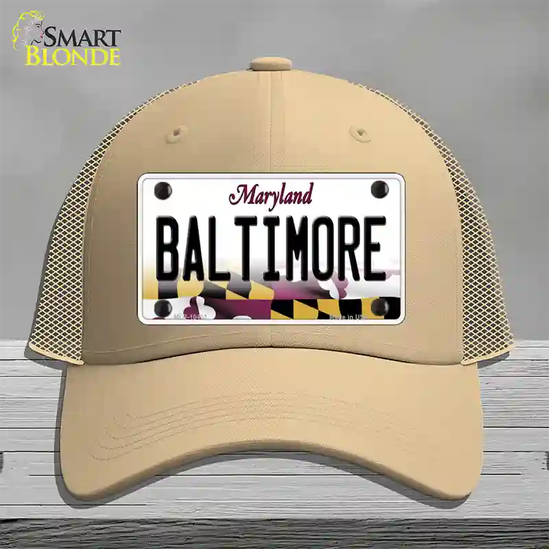 Baltimore Maryland Novelty License Plate Hat Mesh / Khaki