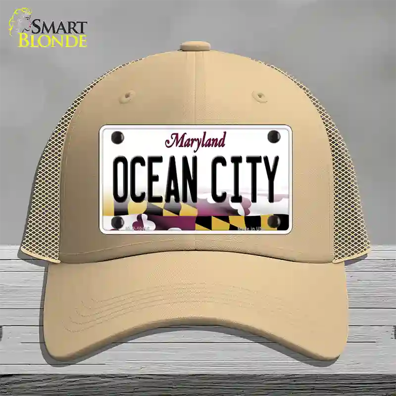 Ocean City Maryland Novelty License Plate Hat Mesh / Khaki