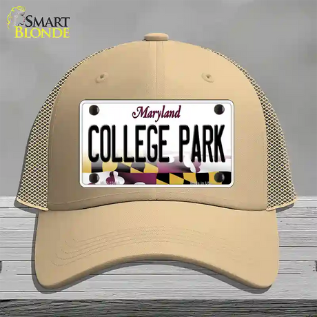 College Park Maryland Novelty License Plate Hat Mesh / Khaki