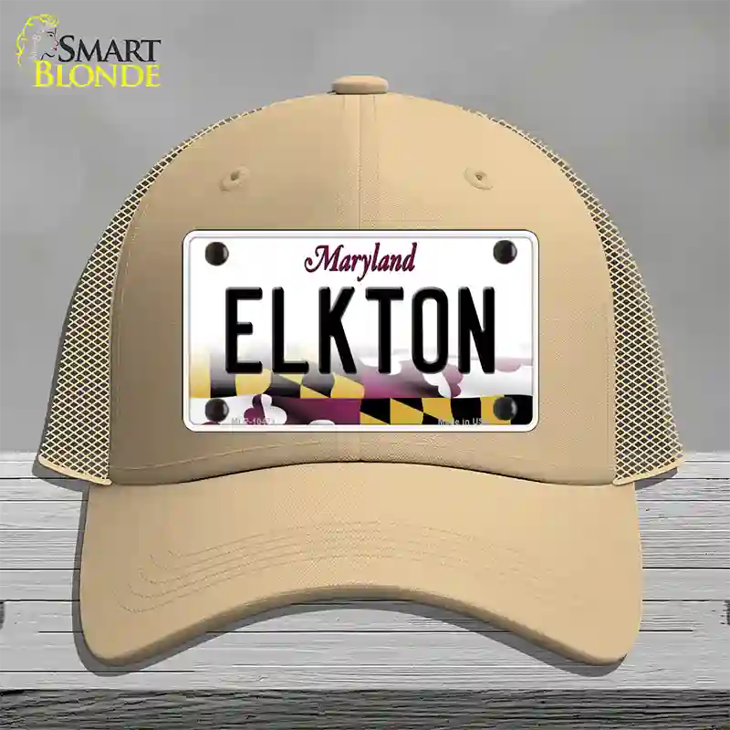 Elkton Maryland Novelty License Plate Hat Mesh / Khaki