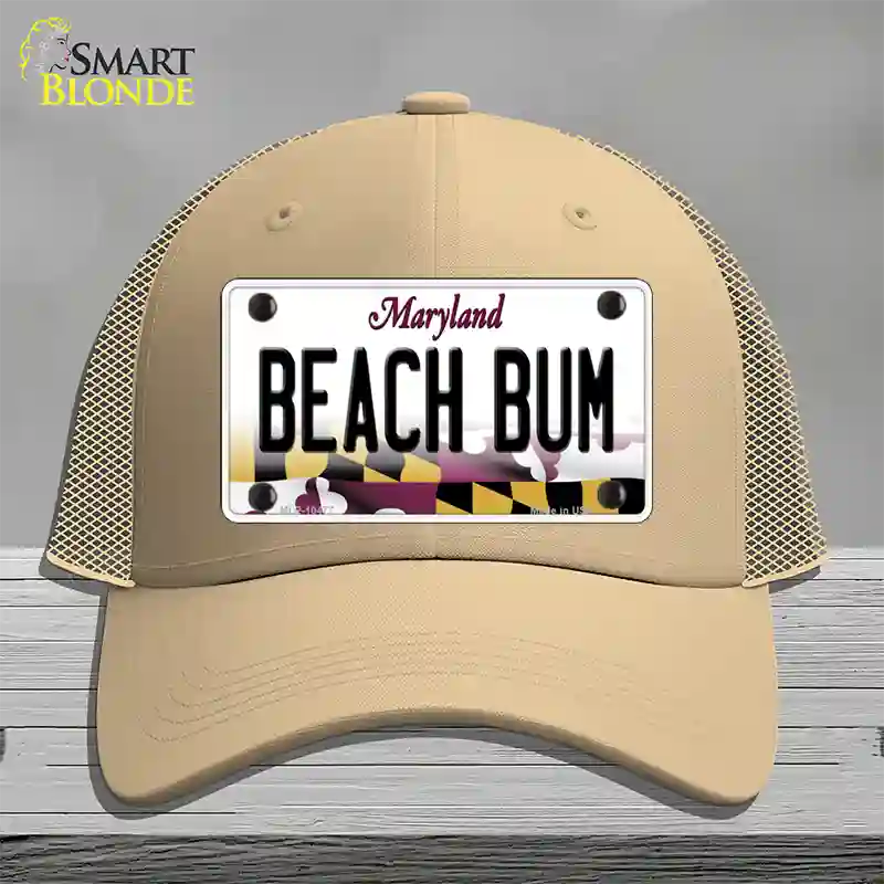 Beach Bum Maryland Novelty License Plate Hat Mesh / Khaki