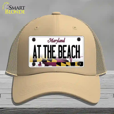 At The Beach Maryland Novelty License Plate Hat Mesh / Khaki