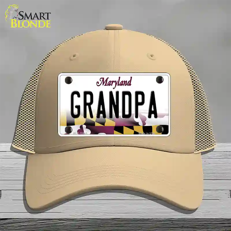 Grandpa Maryland Novelty License Plate Hat Mesh / Khaki