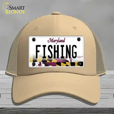 Fishing Maryland Novelty License Plate Hat Mesh / Khaki