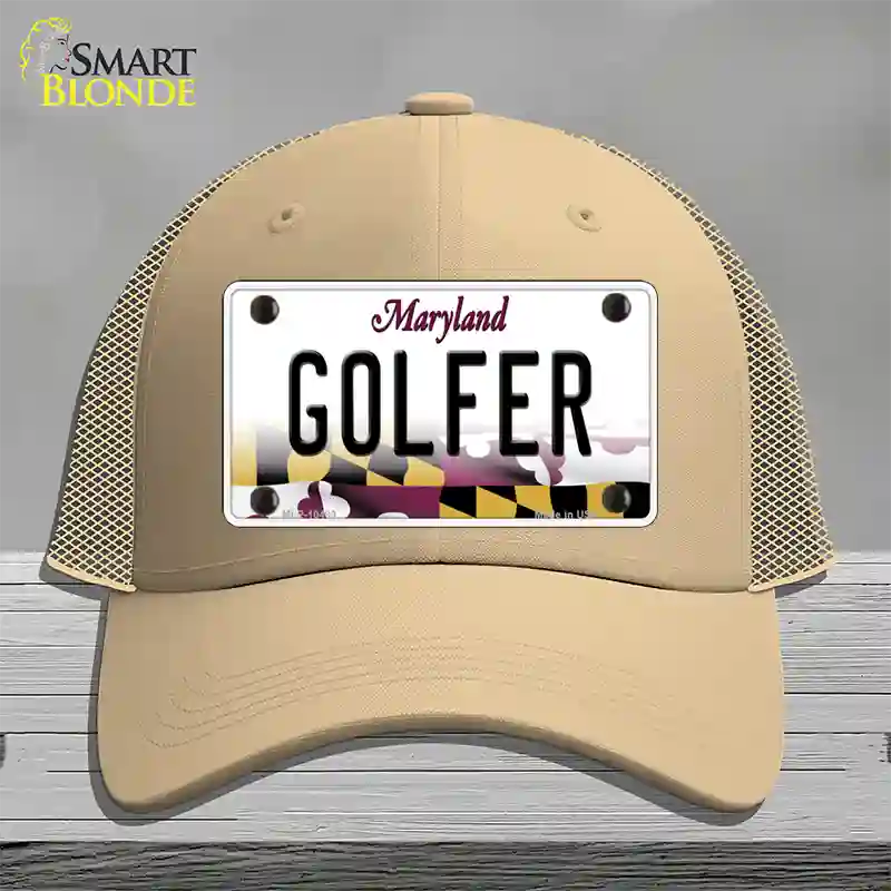 Golfer Maryland Novelty License Plate Hat Mesh / Khaki