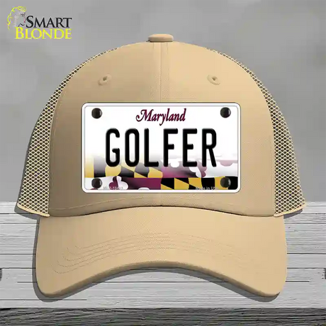 Golfer Maryland Novelty License Plate Hat Mesh / Khaki