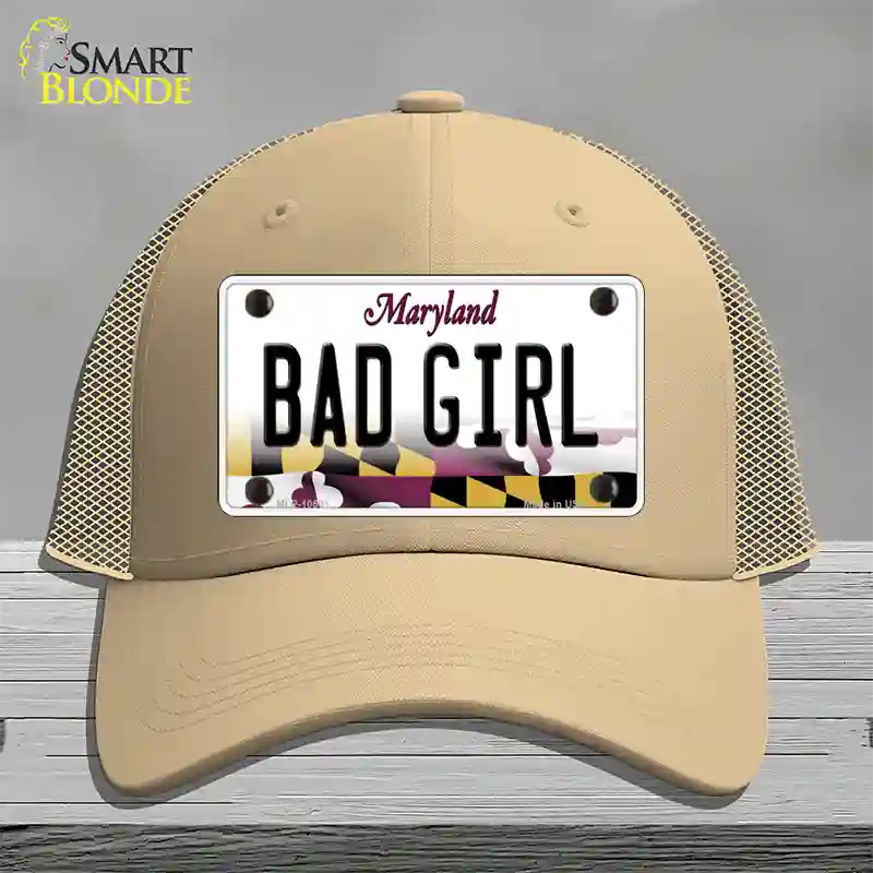 Bad Girl Maryland Novelty License Plate Hat Mesh / Khaki