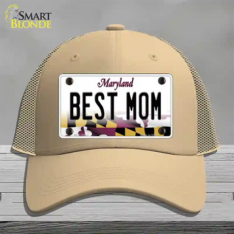 Best Mom Maryland Novelty License Plate Hat Mesh / Khaki