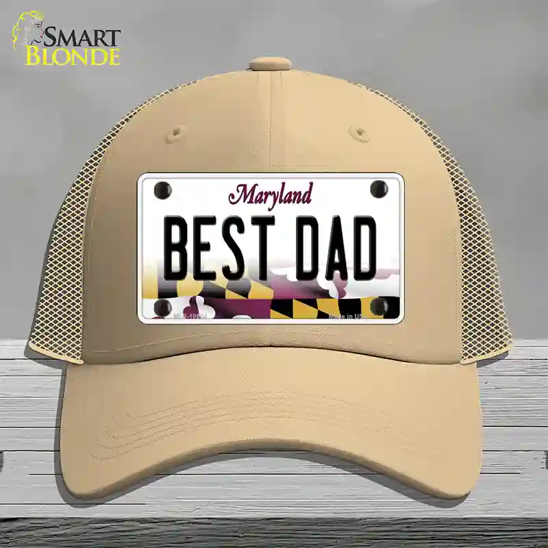 Best Dad Maryland Novelty License Plate Hat Mesh / Khaki