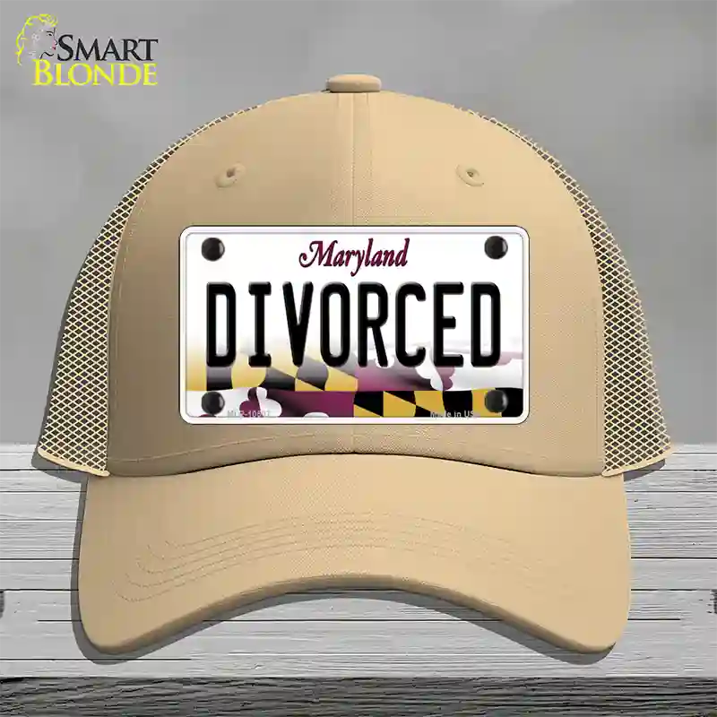 Divorced Maryland Novelty License Plate Hat Mesh / Khaki