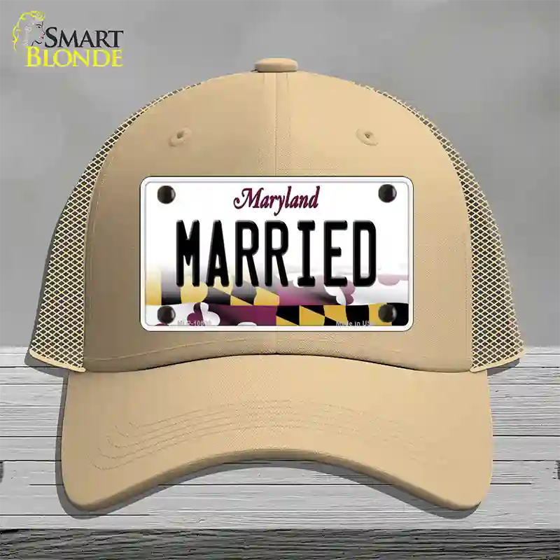 Married Maryland Novelty License Plate Hat Mesh / Khaki