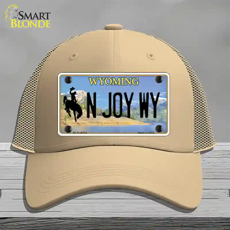 N Joy WY Wyoming Novelty License Plate Hat Mesh / Khaki