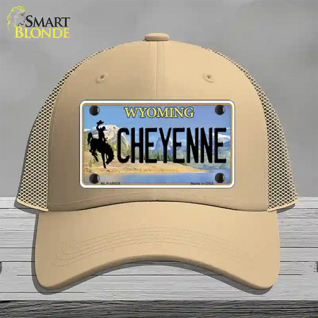 Cheyenne Wyoming Novelty License Plate Hat Mesh / Khaki