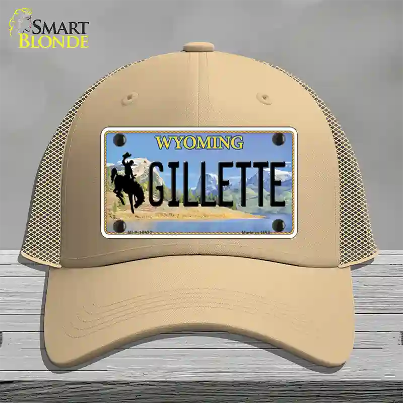 Gillette Wyoming Novelty License Plate Hat Mesh / Khaki