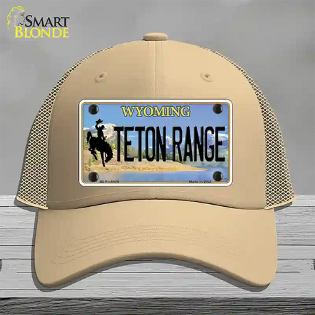 Teton Range Wyoming Novelty License Plate Hat Mesh / Khaki