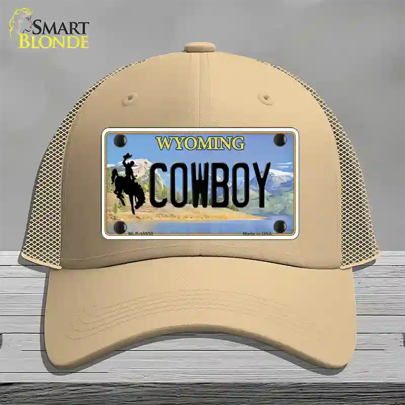 Cowboy Wyoming Novelty License Plate Hat Mesh / Khaki