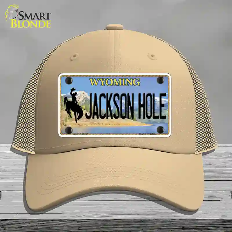 Jackson Hole Wyoming Novelty License Plate Hat Mesh / Khaki