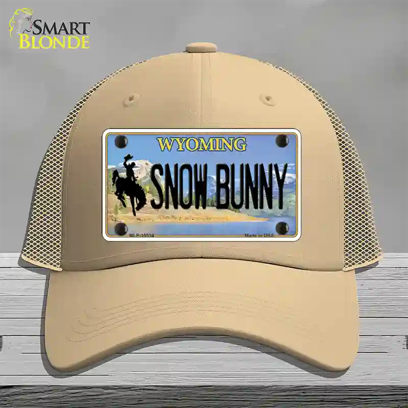 Snow Bunny Wyoming Novelty License Plate Hat Mesh / Khaki