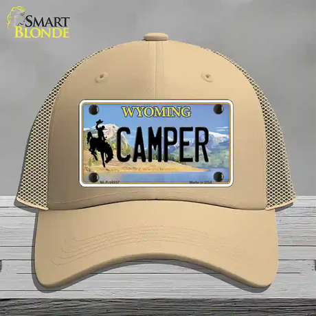 Camper Wyoming Novelty License Plate Hat Mesh / Khaki