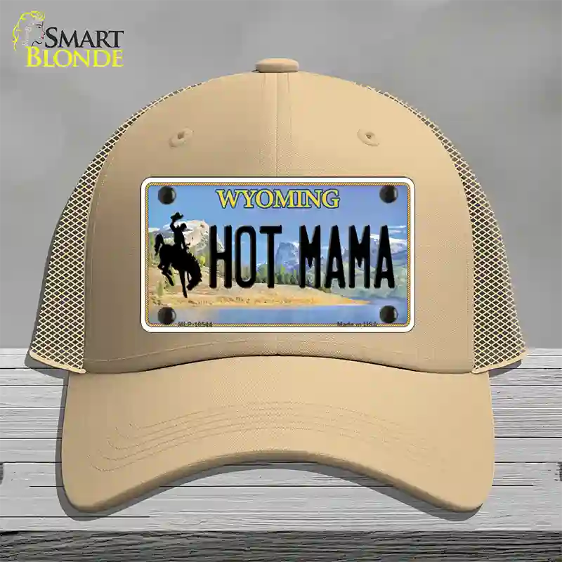 Hot Mama Wyoming Novelty License Plate Hat Mesh / Khaki