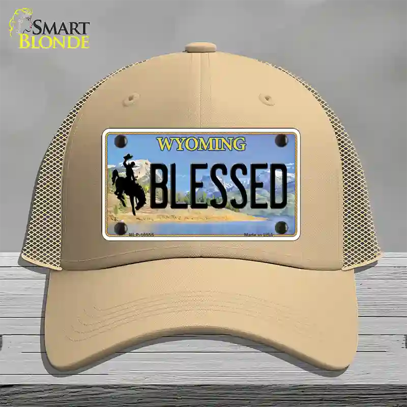 Blessed Wyoming Novelty License Plate Hat Mesh / Khaki