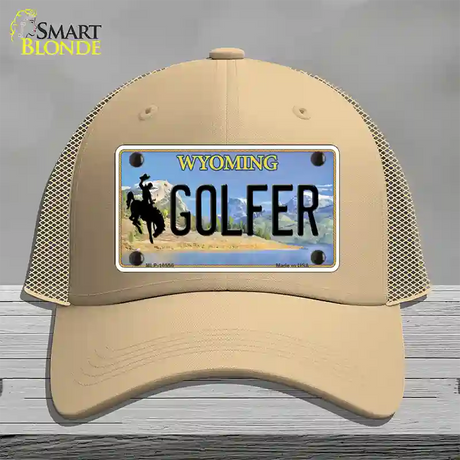 Golfer Wyoming Novelty License Plate Hat Mesh / Khaki