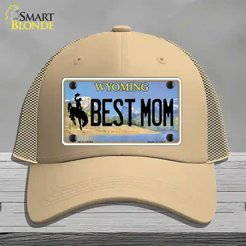 Best Mom Wyoming Novelty License Plate Hat Mesh / Khaki