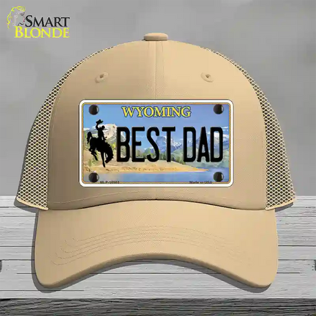 Best Dad Wyoming Novelty License Plate Hat Mesh / Khaki