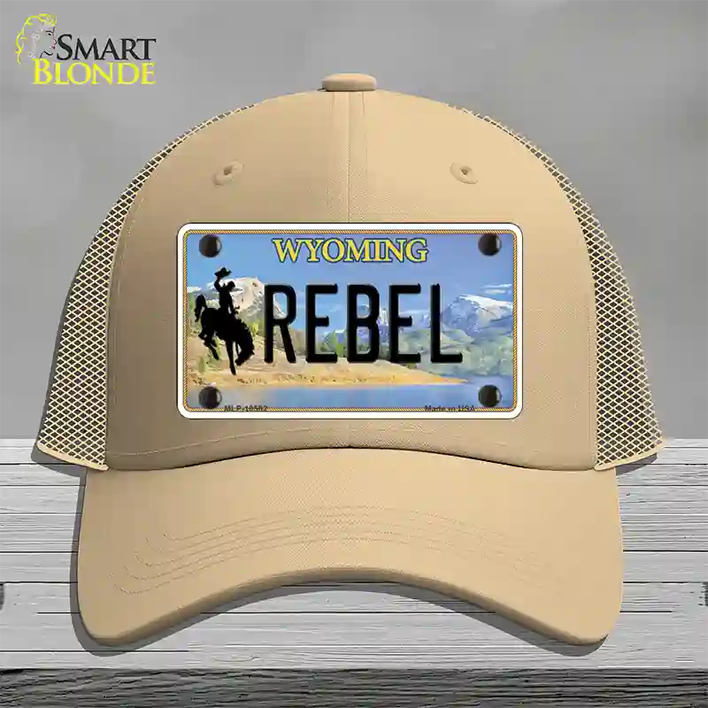 Rebel Wyoming Novelty License Plate Hat Mesh / Khaki