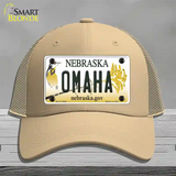 Omaha Nebraska Novelty License Plate Hat Mesh / Khaki