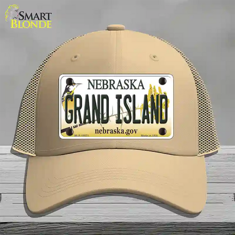 Grand Island Nebraska Novelty License Plate Hat Mesh / Khaki