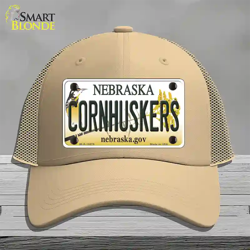 Cornhuskers Nebraska Novelty License Plate Hat Mesh / Khaki