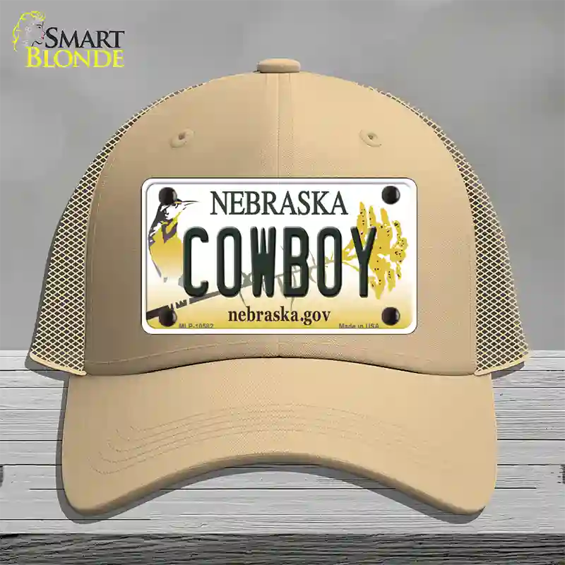 Cowboy Nebraska Novelty License Plate Hat Mesh / Khaki