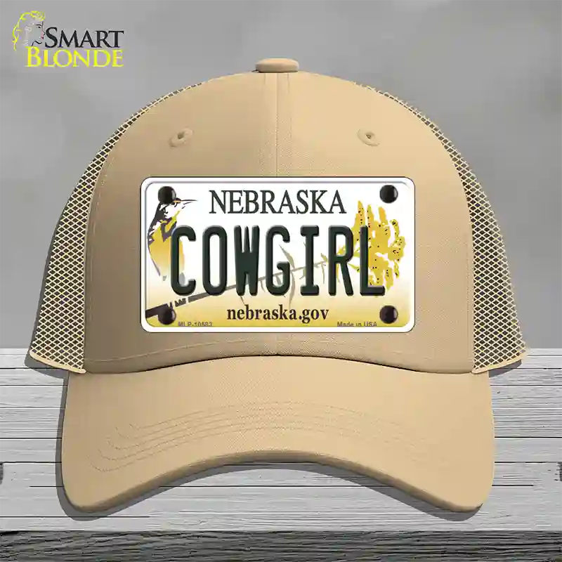 Cowgirl Nebraska Novelty License Plate Hat Mesh / Khaki