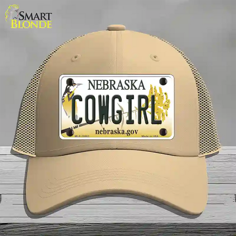 Cowgirl Nebraska Novelty License Plate Hat Mesh / Khaki