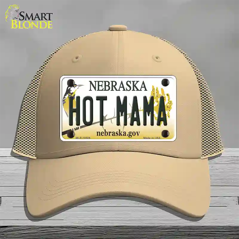 Hot Mama Nebraska Novelty License Plate Hat Mesh / Khaki