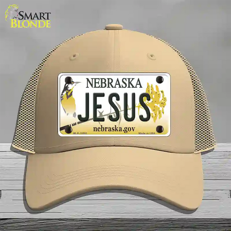 Jesus Nebraska Novelty License Plate Hat Mesh / Khaki