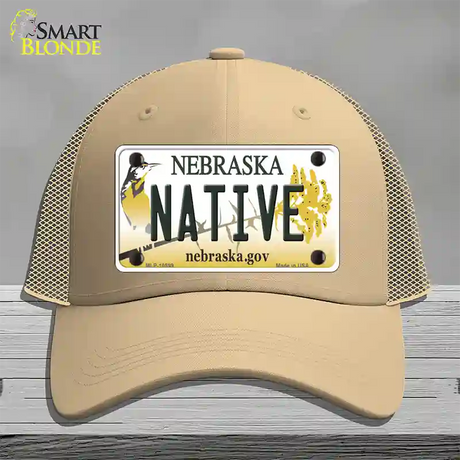 Native Nebraska Novelty License Plate Hat Mesh / Khaki