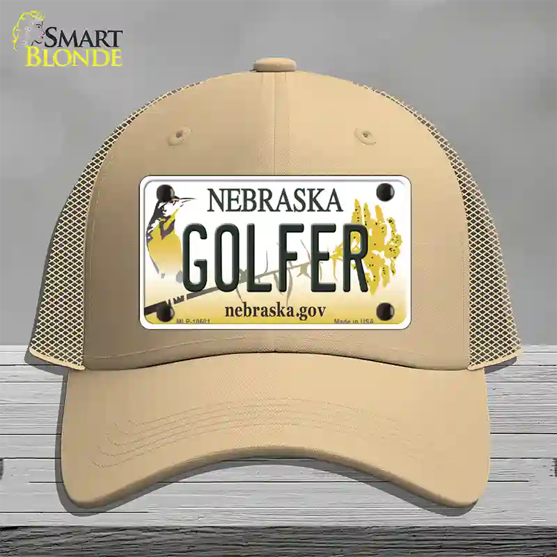 Golfer Nebraska Novelty License Plate Hat Mesh / Khaki