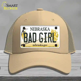 Bad Girl Nebraska Novelty License Plate Hat Mesh / Khaki