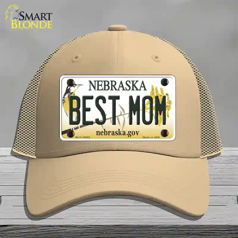 Best Mom Nebraska Novelty License Plate Hat Mesh / Khaki