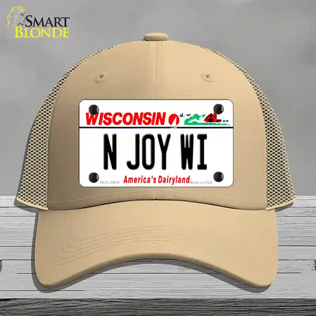 N Joy WI Wisconsin Novelty License Plate Hat Mesh / Khaki