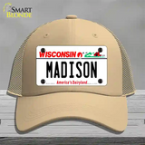 Madison Wisconsin Novelty License Plate Hat Mesh / Khaki