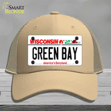 Green Bay Wisconsin Novelty License Plate Hat Mesh / Khaki