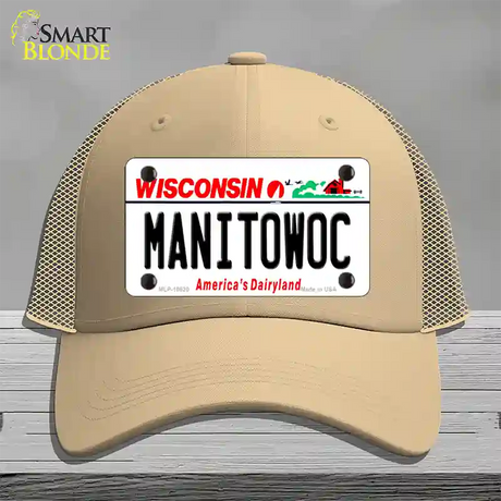 Manitowoc Wisconsin Novelty License Plate Hat Mesh / Khaki