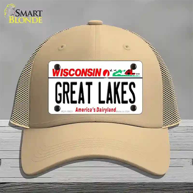 Great Lakes Wisconsin Novelty License Plate Hat Mesh / Khaki