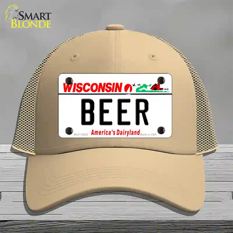 Beer Wisconsin Novelty License Plate Hat Mesh / Khaki