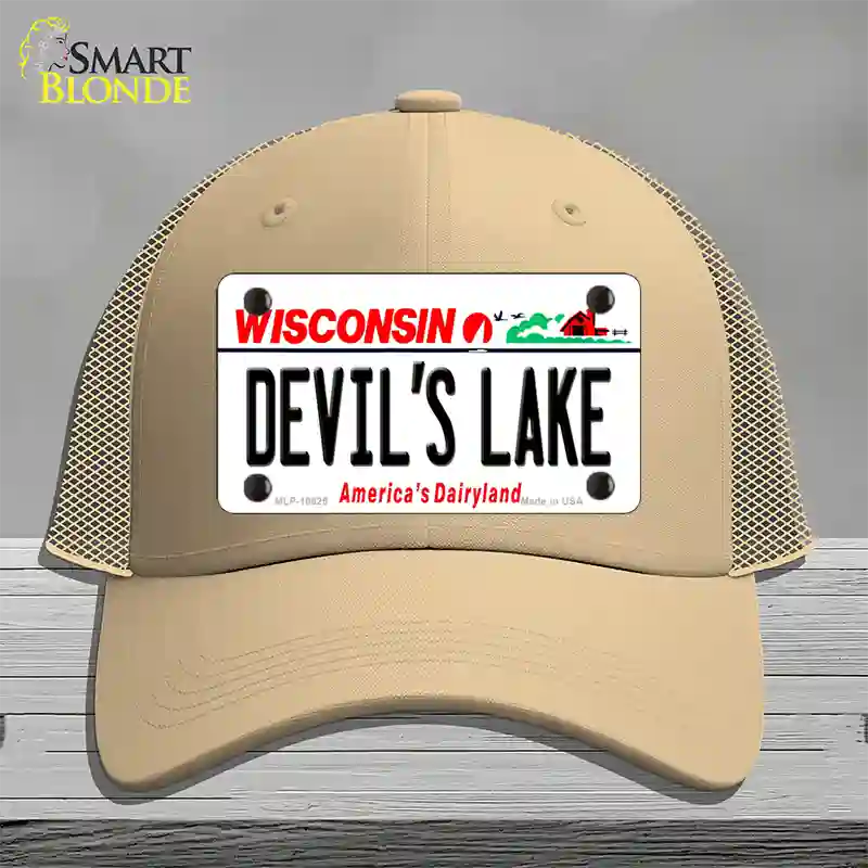 Devils Lake Wisconsin Novelty License Plate Hat Mesh / Khaki