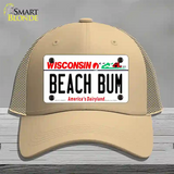 Beach Bum Wisconsin Novelty License Plate Hat Mesh / Khaki