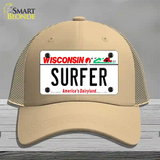 Surfer Wisconsin Novelty License Plate Hat Mesh / Khaki